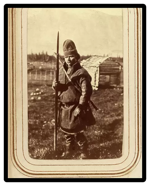 Sami man with spear, 1868. Creator: Lotten von Duben