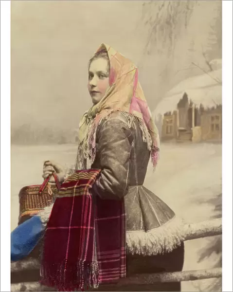 Young girl in fur-trimmed jacket with scarf, 1886-1910. Creator: Helene Edlund