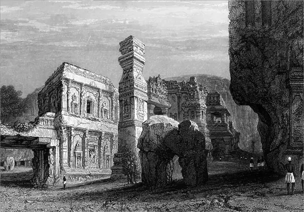 Excavated Temple of Kylas, Caves of Ellora, 1834. Creator: Samuel Prout