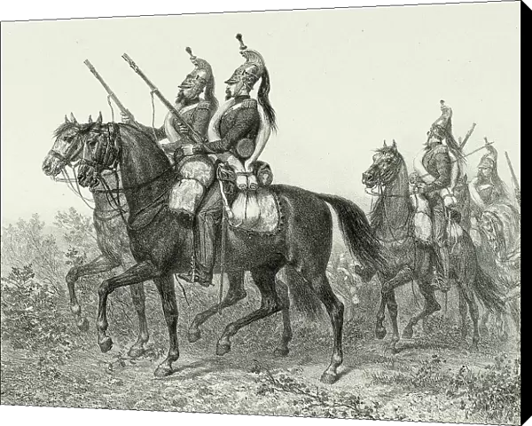 11th dragoons advance guard, from Souvenirs d'Italie: Expédition de Rome, 1854. Creator: Auguste Raffet
