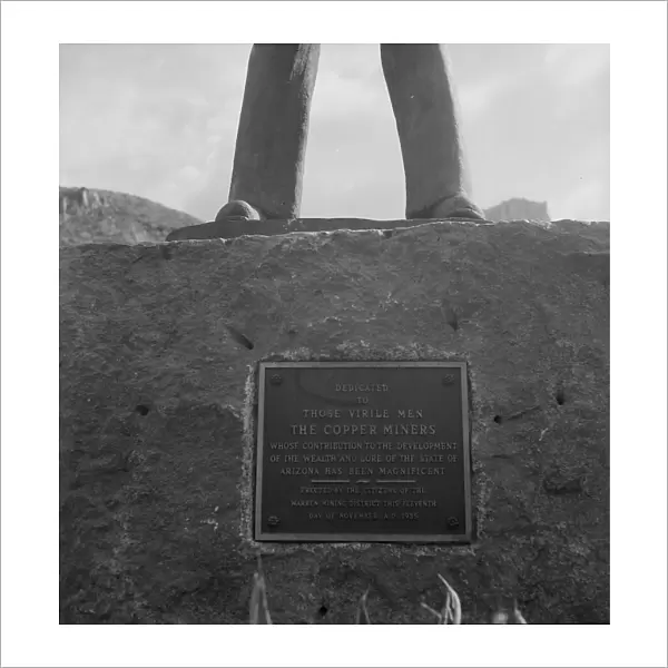 Inscription on monument dedicated to the copper miners of Arizona, Bisbee, Arizona, 1937. Creator: Dorothea Lange