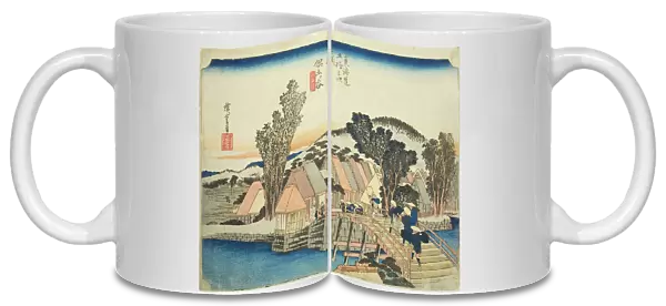 Hodogaya: Shinmachi Bridge (Hodogaya, Shinmachibashi), from the series 'Fifty-three... c. 1833 / 34. Creator: Ando Hiroshige. Hodogaya: Shinmachi Bridge (Hodogaya, Shinmachibashi), from the series 'Fifty-three... c. 1833 / 34