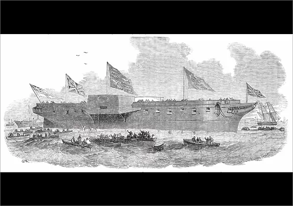 Launch of H.M. Steam-Frigate 'Leopard', at Deptford, on Tuesday, 1850. Creator: Unknown. Launch of H.M. Steam-Frigate 'Leopard', at Deptford, on Tuesday, 1850. Creator: Unknown