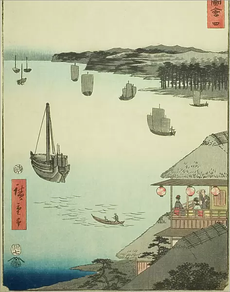 Kanagawa: View over the Sea from the Teahouses on the Hill (Kanagawa, dai no chaya kaijo m... 1855. Creator: Ando Hiroshige)