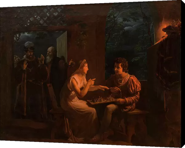Miranda fait une partie d'échec avec Ferdinand qu'elle accuse, en plaisantant, de tricher, 1822. Creator: Gillot Saint-Evre