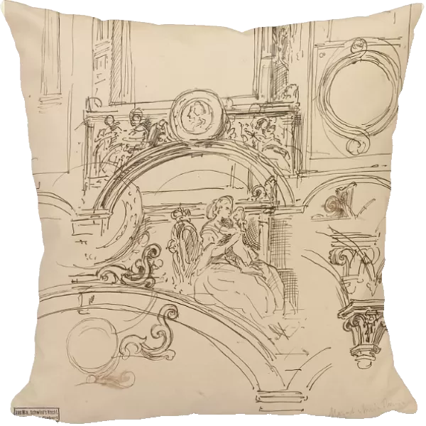 Architectural Details for a Wall Decoration with Empress Maria Theresia Embracing... c. 1864. Creator: Moritz von Schwind