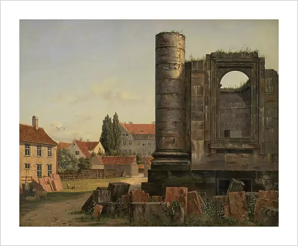 View of Marmorpladsen withe Ruins of the Uncompleted Frederik's Church in Copenhagen, 1838. Creator: Thorald Lessoe