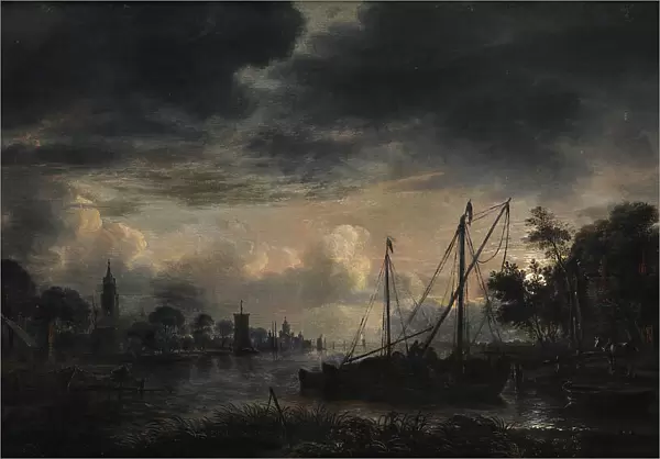 River Landscape in Moonlight;Moonlit View of Canal, 1643-1646. Creator: Aert van der Neer