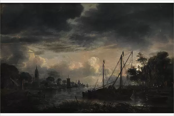 River Landscape in Moonlight;Moonlit View of Canal, 1643-1646. Creator: Aert van der Neer