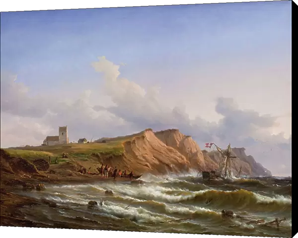 Shipwreck after a Storm off the West Coast of Jutland near Ferring Church, 1848. Creator: Carl Frederik Sorensen