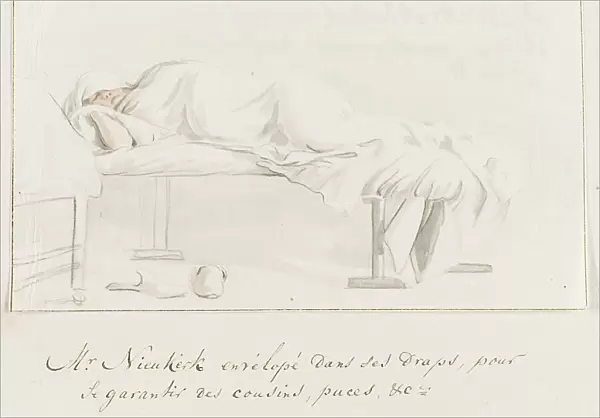 Willem Hendrik van Nieuwerkerke is wrapped in a sheet on his bed... 1778. Creator: Louis Ducros