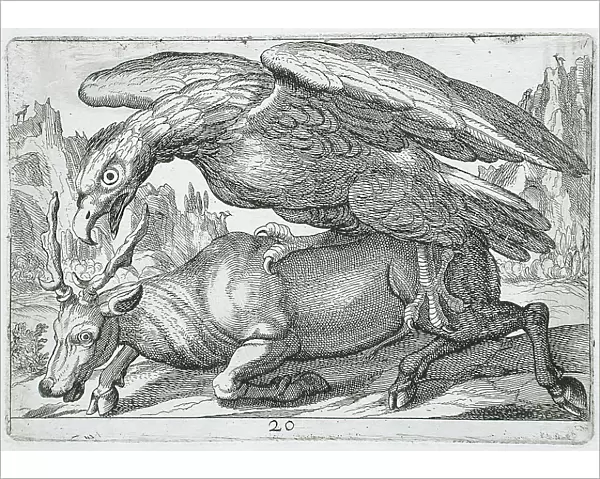 A Large Bird Attacking a Stag, 1610. Creator: Hendrick Hondius I