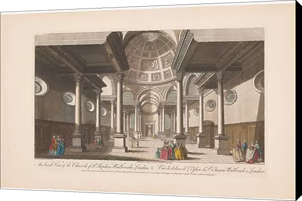 View of the interior of the Saint Stephen Walbrook church in London, 1753. Creator: Thomas Bowles