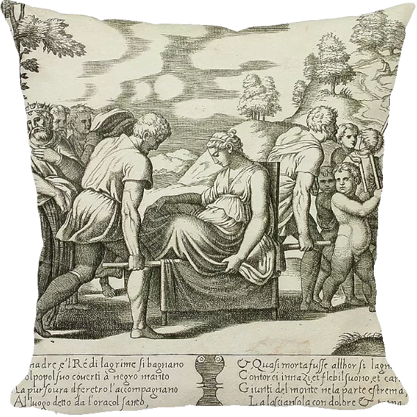Psyche carried on a litter being taken to a mountain, between 1520 and 1535. Creator: Master of the Die