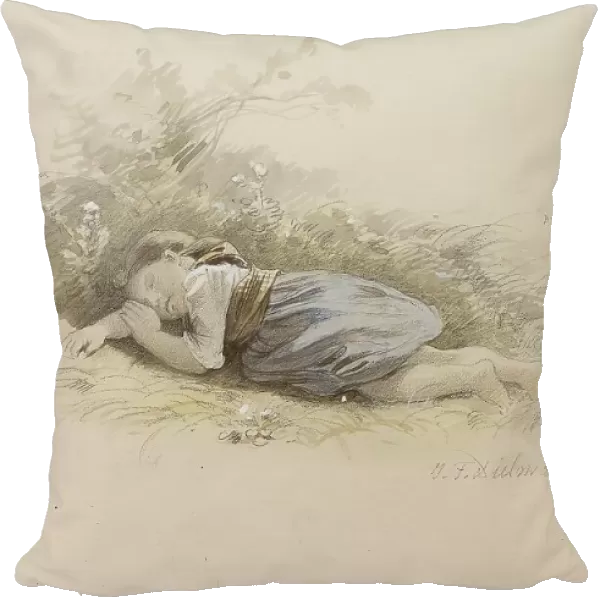 Girl Asleep in the Woods, 1848. Creator: Jakob Dielmann