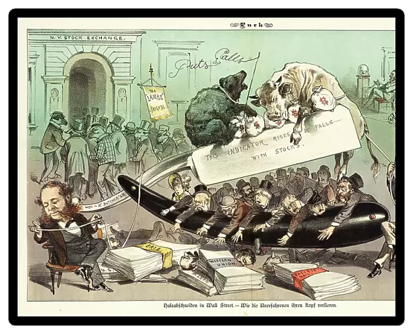 Halsabschneiden in Wall Street. Cartoon from Puck, 1881. Creators: Joseph Keppler, Bernhard Gillam