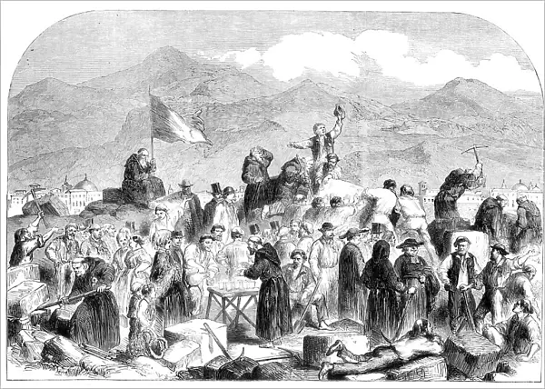 The Revolution in Sicily - the Sicilians demolishing the Fort of Castellamare at Palermo... 1860. Creator: Unknown