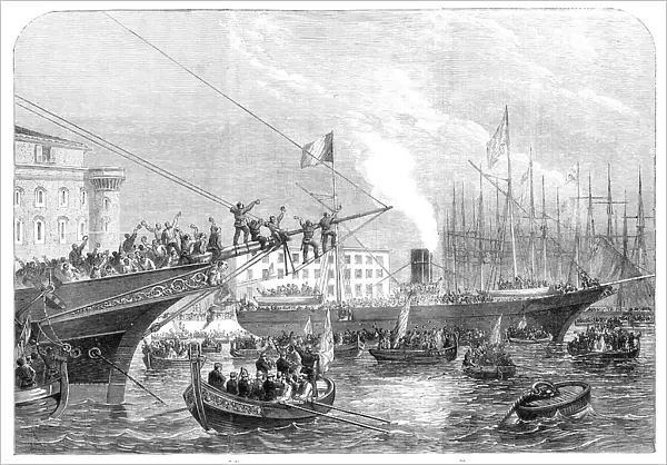 Arrival at the military port, Naples, of the 'Emperor' and the 'Melazzzo' with British volunteers... Creator: Unknown. Arrival at the military port, Naples, of the 'Emperor' and the 'Melazzzo' with British volunteers