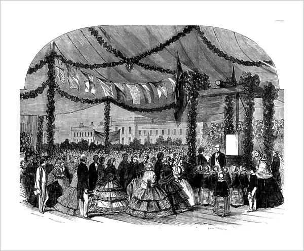 Prince Albert Laying the Foundation-stone of the New Wing of the Licenced Victuallers Asylum, 1858. Creator: Unknown