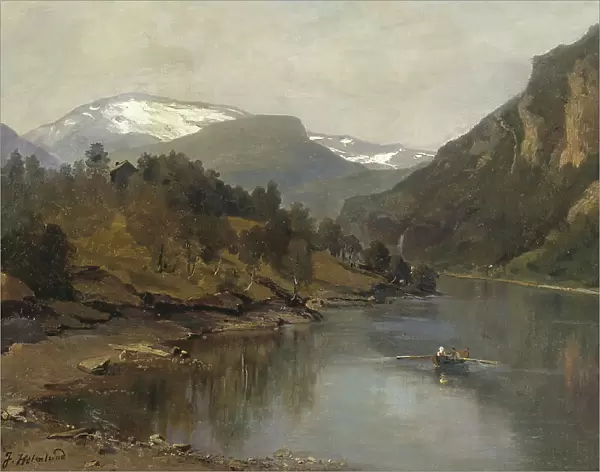 Rowing trip on the fjord, 1870s. Creator: Josefina Holmlund