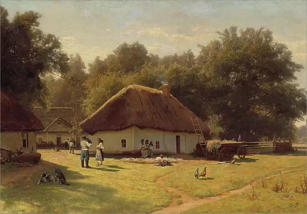 Landscape with peasants at a farmer's house on the outskirts of a forest, 2nd Half of the 19th cen. Creator: Orlovsky, Vladimir Donatovich (1842-1914)