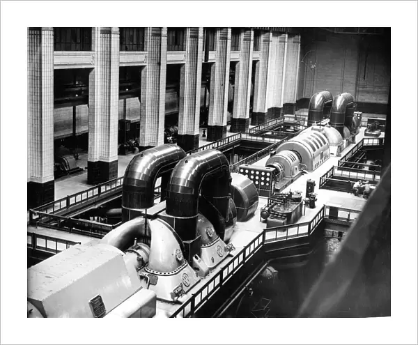 Battersea Power Station generating hall turbines in 1948