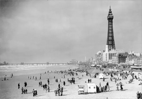 Pleasure beach and tower at Blackpool, Lancashire April 1950