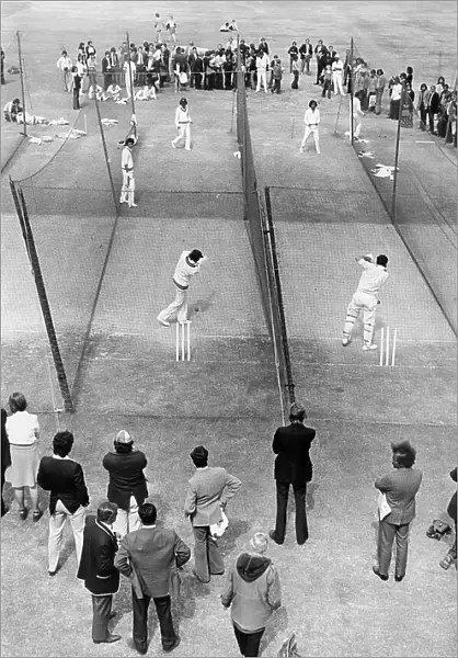 The Indian cricket team net practice session at Lord's during their tour of England in 1974