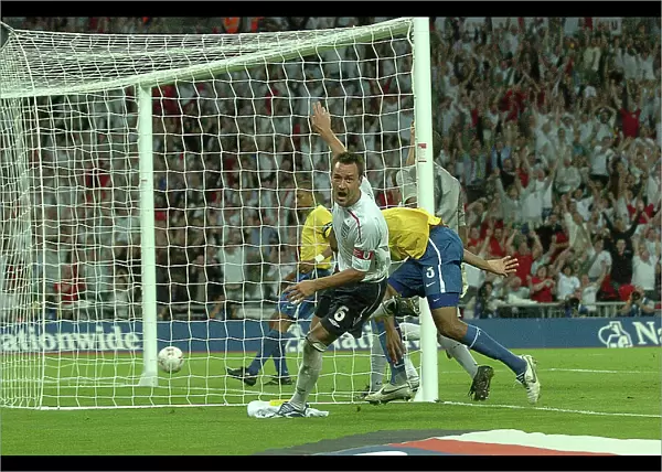 England's John Terry scores and celebrates England v Brazil 1-1 at Wembley Stadium 2007