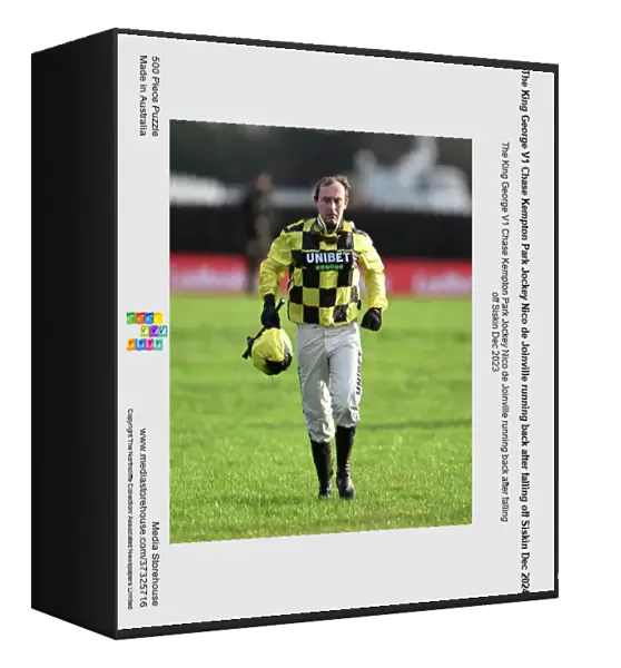 The King George V1 Chase Kempton Park Jockey Nico de Joinville running back after falling off Siskin Dec 2024