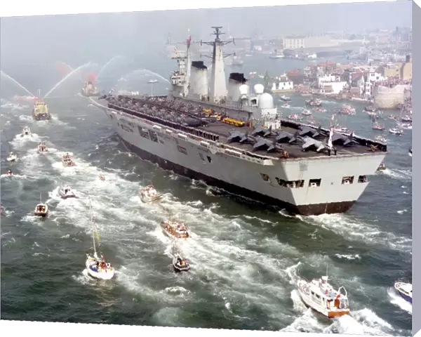 HMS Invincible Returns from the Falklands in 1982