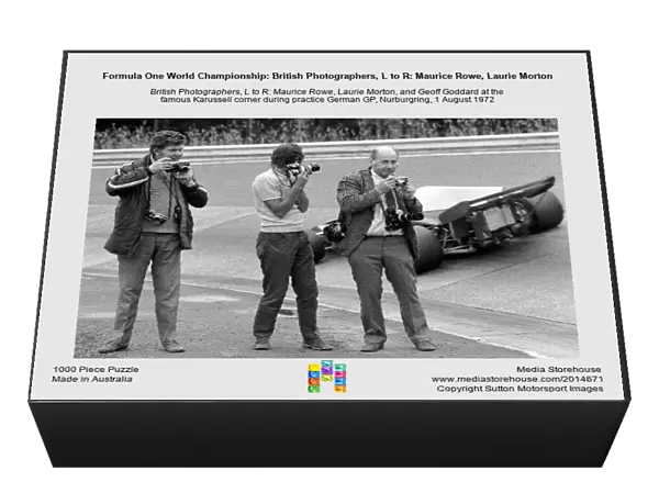 Formula One World Championship: British Photographers, L to R: Maurice Rowe, Laurie Morton, and Geoff Goddard at the famous Karussell corner