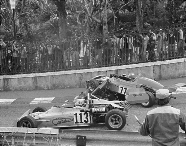Formula 3: Tony Brise in his Modus F3 tangles with Alex Ribeiro at the Monaco GP F3 race at Mirabeau corner