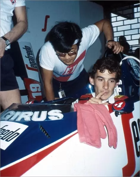 Formula One World Championship: Tetsuo Tsugawa talks with Ayrton Senna Toleman TG183B prepares for his Grand Prix debut