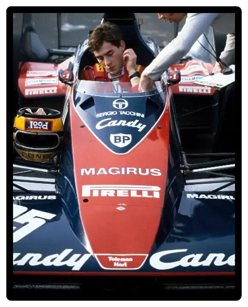 Formula One World Championship: Ayrton Senna prepares to test the Toleman TG183B for the first time