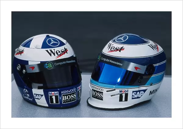 Formula One Testing: David Coulthard McLaren Mercedes MP4-16 and Mika Hakkinen McLaren Mercedes MP4-16 helmets
