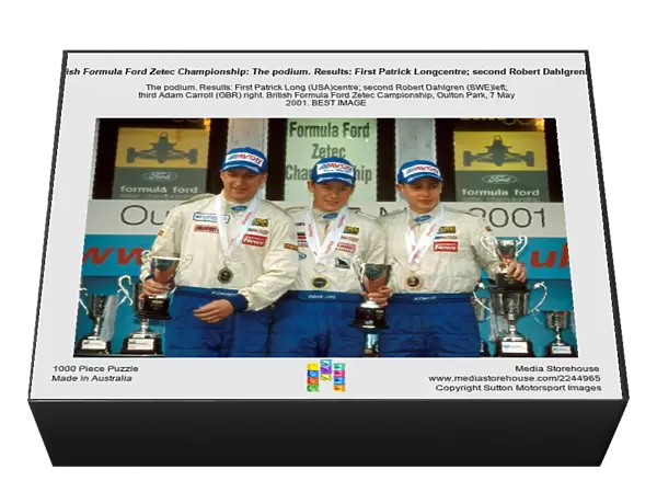 British Formula Ford Zetec Championship: The podium. Results: First Patrick Longcentre; second Robert Dahlgrenleft; third Adam Carroll right