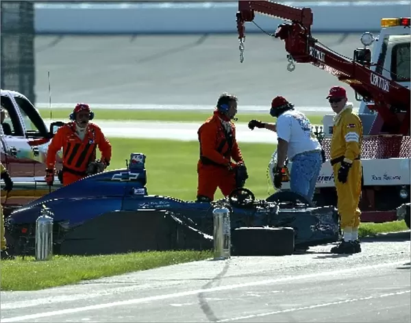 Indianapolis 500 Practice: The remains of Robby McGehees car after being the first driver to crash into the Safe Walls at the Indianapolis