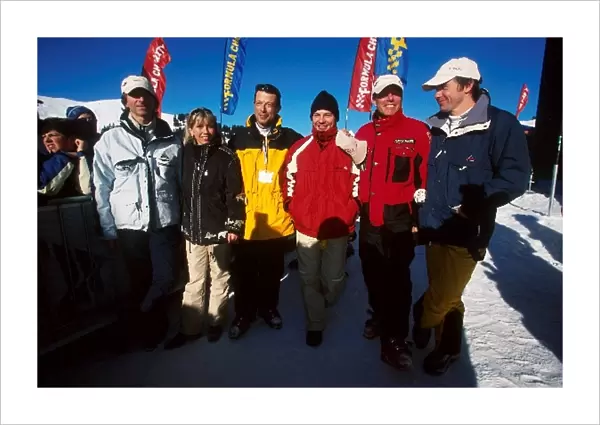 Villars 24 Hour Ski race: L to R: Damon Hill, Barbara Pollock, Jacques Villeneuve Craig Pollock and Paul Stewart
