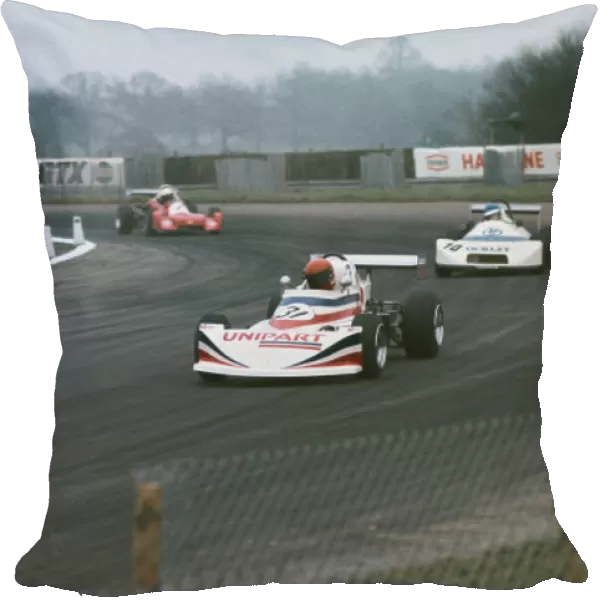 1977 Vandervell British Formula 3 Championship. Silvesrtone, Great Britain. 6th March 1977. Rd 1. Tiff Needell (March 773 - Triumph Dolomite  /  Holbay), 4th position, leads Ian Flux (Ralt RT1 - Toyota  /  Novamotor), retired, action