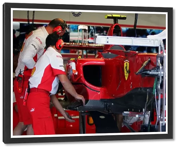 Formula One World Championship: The damaged Ferrari F2007 of Kimi Raikkonen Ferrari after his practice crash