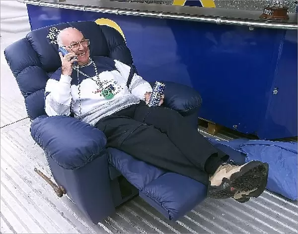 Formula One World Championship: Murray Walker ITV Sport Presenter puts his feet up as he comes towards the end of his days in the commentary booth