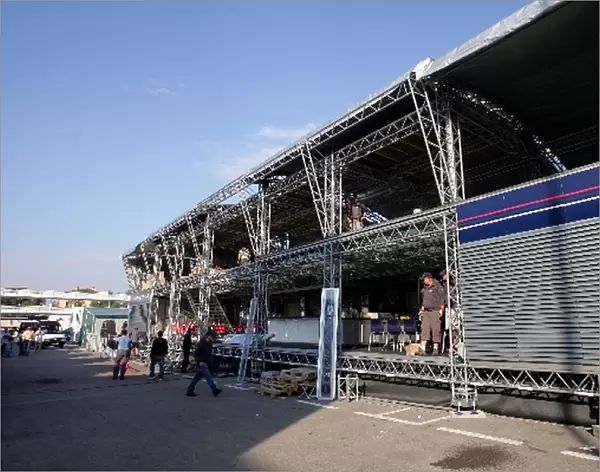 Formula One Testing: The Red Bull Energy Station under construction in the paddock ready for the Spanish Grand Prix in two weeks
