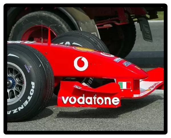 Formula One Testing: The first run for Rubens Barrichello in the Ferrari F2003-GA ended with a mechanical problem out on the circuit