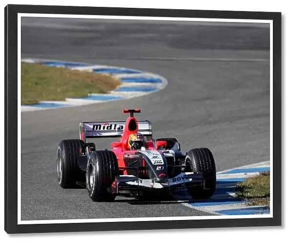 Formula One Testing: Tiago Monteiro MF1 Racing goes through the chicane at Jerez