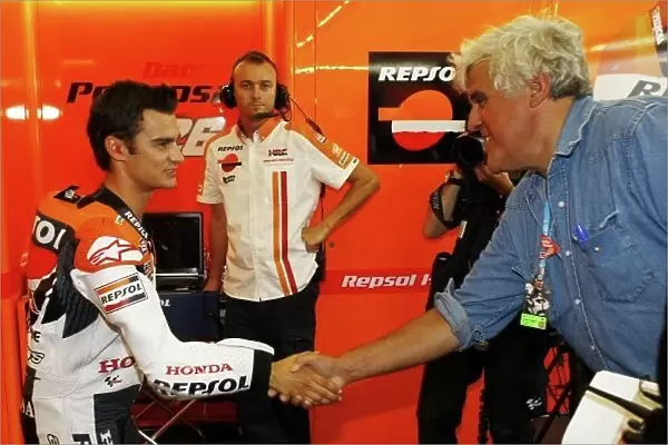 MotoGP. Dani Pedrosa (ESP) Repsol Honda meets Jay Leno (USA) US chat show host.