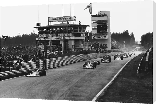 1976 German Grand Prix: James Hunt, 1st position leads at the restart, action