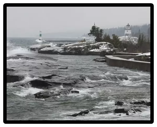 Grand Marais, Minnesota, United States Of America; Large Waves By The Shore In Lake Superior In Winter