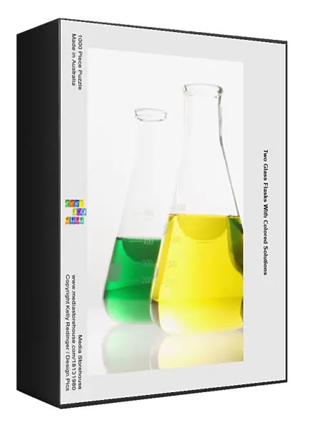 Two Glass Flasks With Colored Solutions