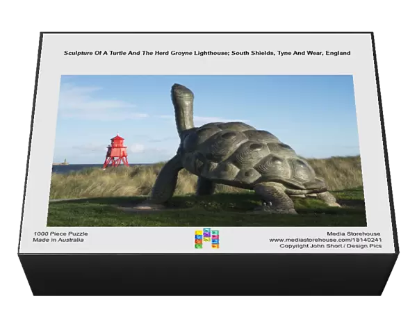 Sculpture Of A Turtle And The Herd Groyne Lighthouse; South Shields, Tyne And Wear, England